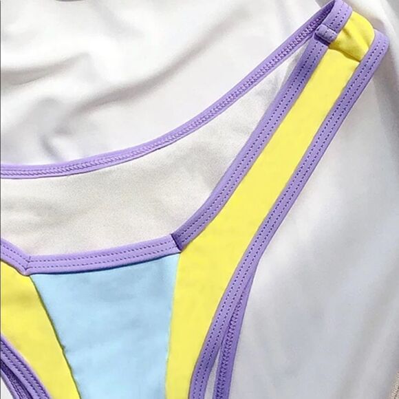 NEW! Multi Color Pastel Color Block V-Wire Front Bikini - Picture 5 of 9